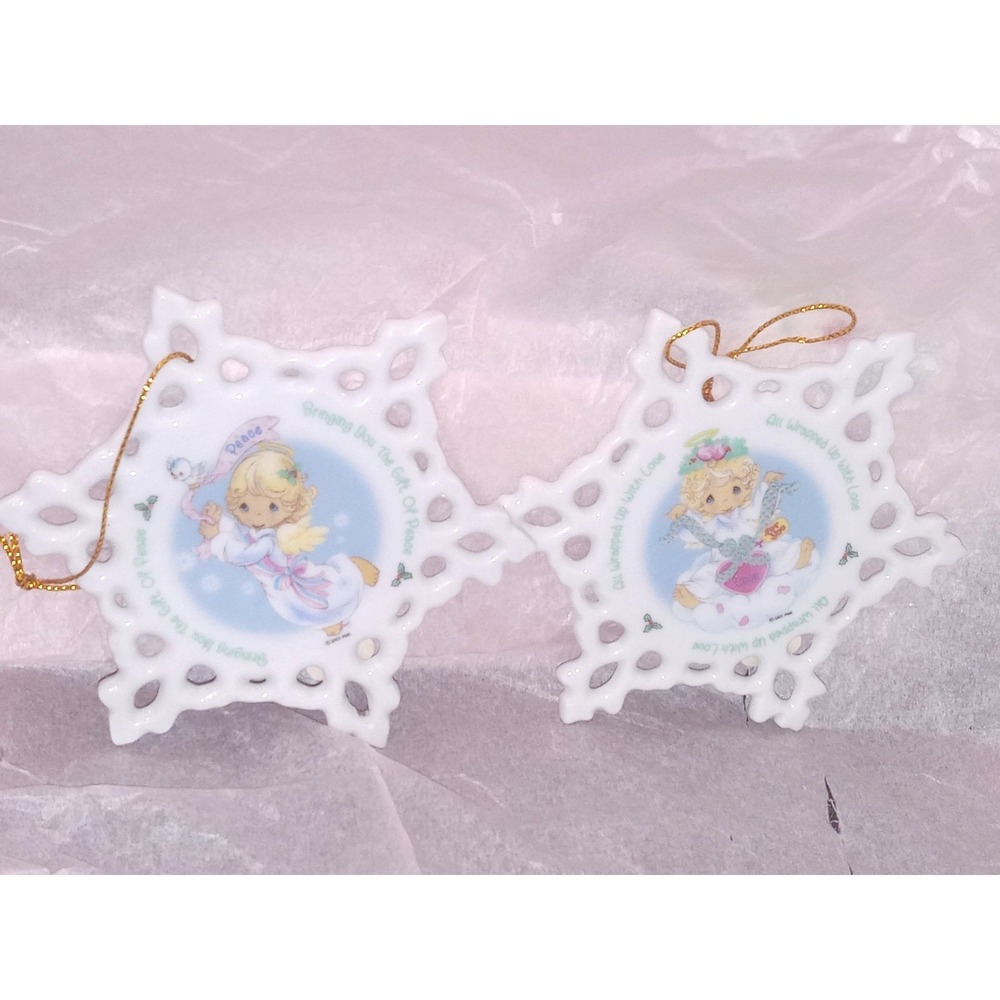 2 Precious Moments Christmas Ornament 2003 Snowflake Porcelain Grandmacore Angel